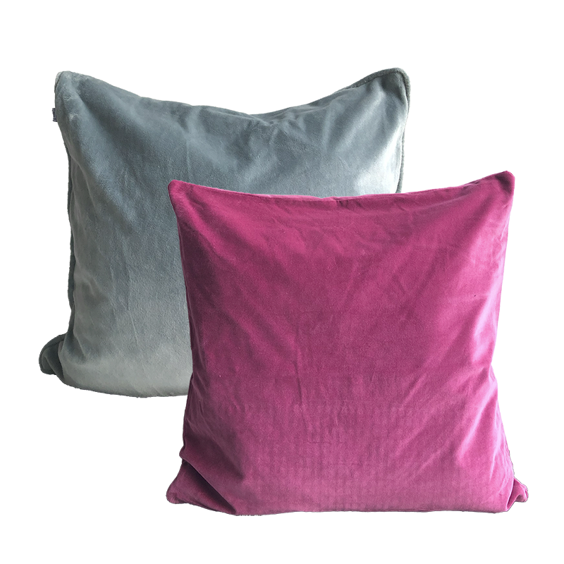 sisustustyyny sametti fuksia ja siniharmaa